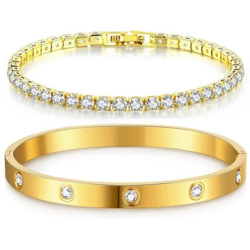 Stackable gold bracelet set - stackable,