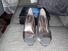 BLACK GARDENIA GREY SATIN LADIES HIGH HEEL PEEP TOE SHOES SIZE 6 WORN ONCE BOXED