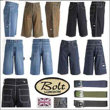 Bleubolt Mens Big Size Streetwear Baggy Loose Fit Skater Carpenter Denim Shorts