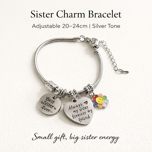 Sister charm bracelet silver - sister,