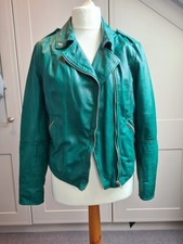 Fab Muubaa Green Lamb Leather Biker Jacket Size 14 Great Condition