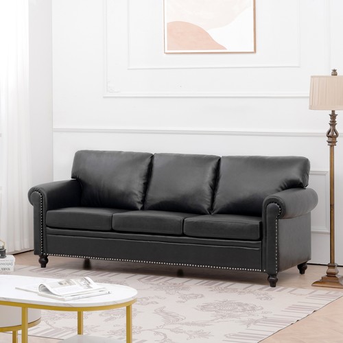 Black seater sofa leather - black, pu