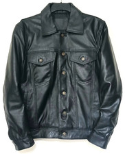 SUPERB BLACK LEATHER JACKET - MEDIUM - CLASSIC TRUCKER / BIKER STYLE IN VGC