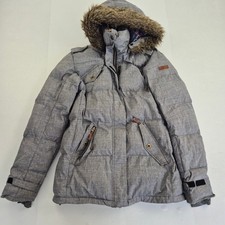 ROXY Jacket Medium 12 14 Grey Women's Polyester Faux Fur Hooded Puffer Coat