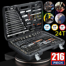 Professional 216 PCS Ratchet Spanner Socket Set 1/2" 3/8" 1/4" Tool Kit and Case