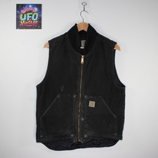 Carhartt Quilted Vest Mens Medium Cotton Canvas Workwear Zip Pocket Distressed