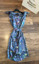 VIVIENNE WESTWOOD Satin Midi Dress UK 10 Printed Belted Christmas New Years Eve