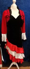Ladies Black White & Red Spanish Señorita Fancy Dress Costume M Eurovision Spain