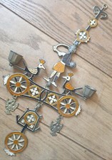  vintage Greek Orthodox Church hanging figural candlestick cross, brass/enamel