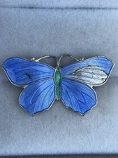 Antique Enamel Butterfly Brooch Enamled Handmade Colourful Norwegian Silver