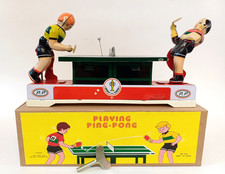 Tin Plate Mechanical Ping Pong Game Reproduction Wind Up Toy Vintage Working