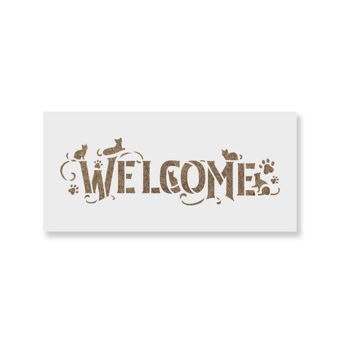 Welcome cat sign stencil - sign,