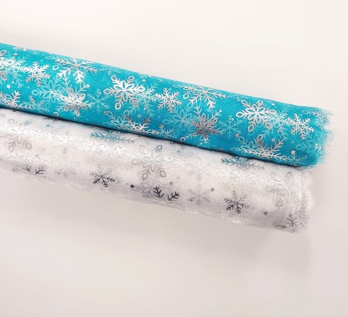 Foil silver snowflake organza - silver,