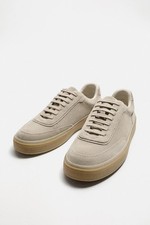 Zara Suede Casual Leather Trainers UK 10/EU 44 (Sand/Brown)