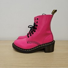 Dr Martens Clemency Pink Patent Leather Heeled Chunky Ankle Boots Uk 4 Women's