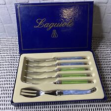 Laguiole Bee Pearl Multi Coloured Blue Green Desert Fork Set of 6 Boxed 