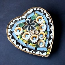 Antique Sentimental Heart Brooch Micro Mosaic Floral Italy Victorian C Clasp
