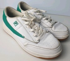 FILA Mens Low Top Leather Trainers UK 8.5 White Green Lace Up Vgc