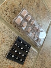 4 Set False French Manicure Press On Acrylic False Nails Short Square Diamonds