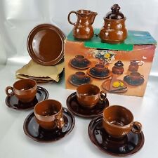 Vintage Rustikales Keramik Kaffee Set for 4 Brown Ceramic Coffee Set Cups Saucer