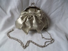 Faith Silver Evening  Shoulder / Clutch Bag with Large Bow and Chain Strap