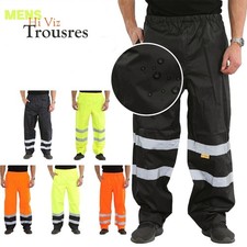 Mens Hi Vis Viz Waterproof Work Trousers Reflective Safety Over Pants Coveralls