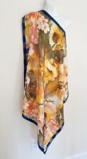 Vintage OSCAR DE LA RENTA Silk Scarf Floral Navy Border 34” Square