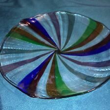 VTG Art Glass  Dish Plate 7” Swirl Stripe