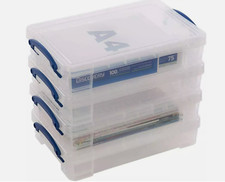 4 x Really Useful 4 Litre Storage Boxes Clear Plastic With Lid - New + 24h Del