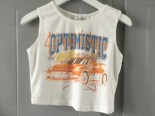 Girls Shein White Crop Vest Tight Tank T-Shirt Orange Blue Car Print Age 12-13