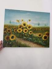 Original Oil Painting Sunflowers Field Signed G. Benoit 40x50cm Canvas