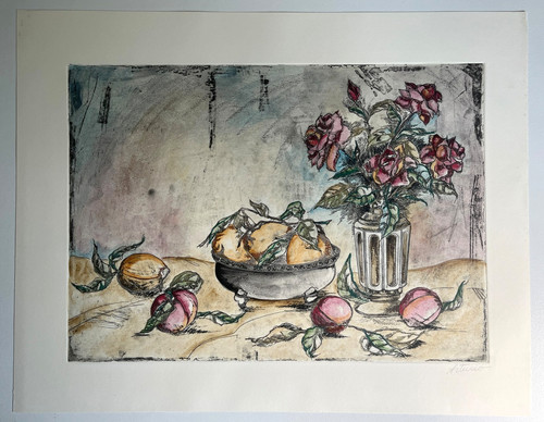 Vintage etching four roses - vintage, roses'