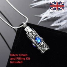 Vintage Silver Cremation Ashes Necklace Jewellery Memorial Urn Pendant  Blue UK,