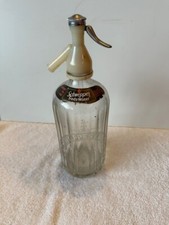 EARLY VINTAGE SCHWEPPES ETCHED GLASS SODA SYPHON IN GREAT CONDITION 30cm High