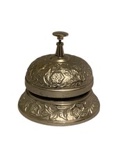 Floral Pattern Ornate Hotel Reception Desk Service Bell Silver Tone Cast Metal