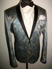 PAISLEY FLORAL SATIN SMOKING ROBE TUXEDO Jacket BLAZER DINNER Suit Gown Coat 46