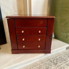 Large Solid Wood Heavy Mahagony-Style Jewellery Box 3 Drawer Mirror