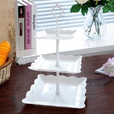 3 Tier Glass Plastic Cake Stand Afternoon Tea Wedding Plates Party Tableware UK.