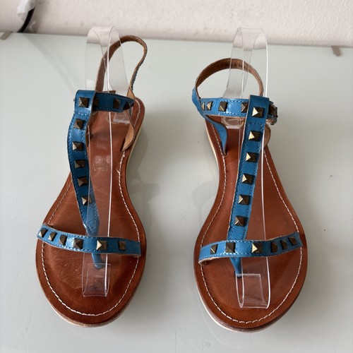 Vie blue leather studded t - e-vie,