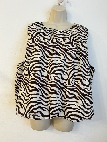 Brown white print sleeveless - brown,