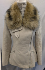 Women's Karen Millen Beige Detachable Faux Fur Collar Jacket - Size 8