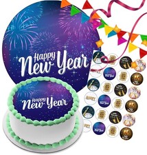 New Year Cake Topper Party Decoration Edible Cupcake Celebration Happy Prosecco
