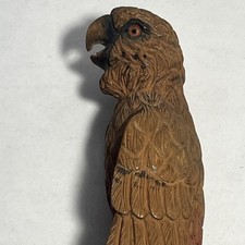 Victorian Carved Wood Parakeet/Parrot Glass Eyes Handle Parasol Cane