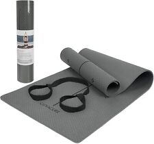 COVACURE 6mm Yoga Mat Non Slip Lightweight Fitness Pilates w/ Carry Strap (Grey)