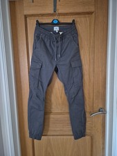 H&M Mens Grey Cargo TROUSERS Elasticated Waist Pockets Size S