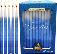 Handmade Kosher 45 Long Chanukah Wax Candles Hanukkah Jewish 8 days Blue White