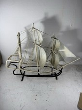 ANTIQUE / VINTAGE MODEL BOAT / PIRATE SHIP VESSEL OLD FOLK ART HANDMADE GALLEON