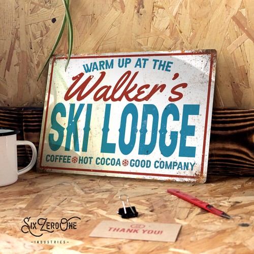 Personalised ski lodge metal - ski,