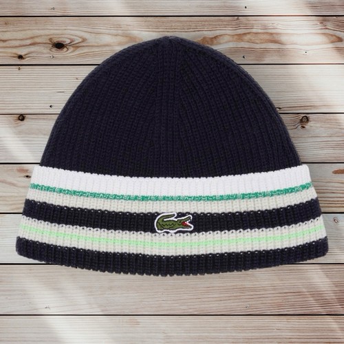 Lacoste navy striped beanie - navy,