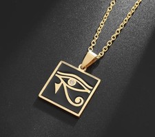 Eye of Horus Gold & Black Square Pendant Necklace Egyptian Amulet Jewelry UK